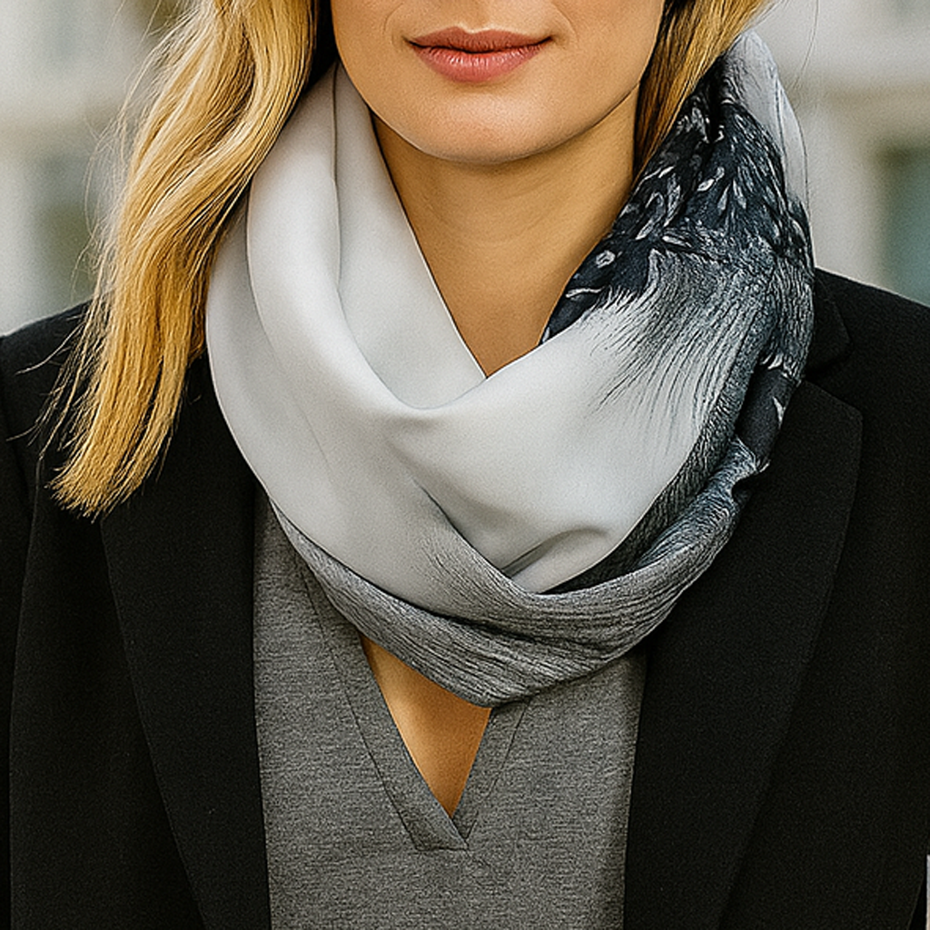 Bufanda Infinita Cuello Mujer · Flores Blanco Negro