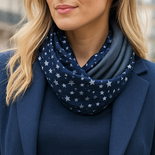 Bufanda Cuello Reversible · Estrellas/Gris
