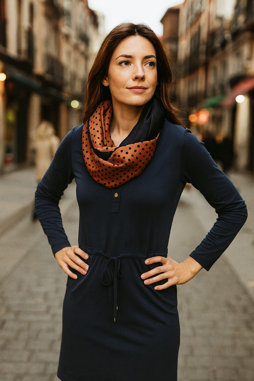 Bufanda Infinita Cuello Reversible Mujer · Lunares/Azul