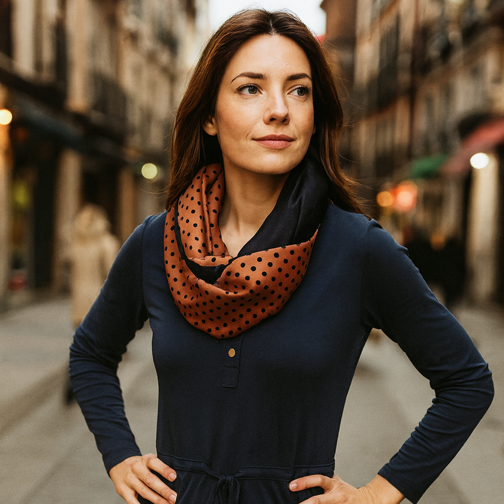 Bufanda Infinita Cuello Reversible Mujer · Lunares/Azul