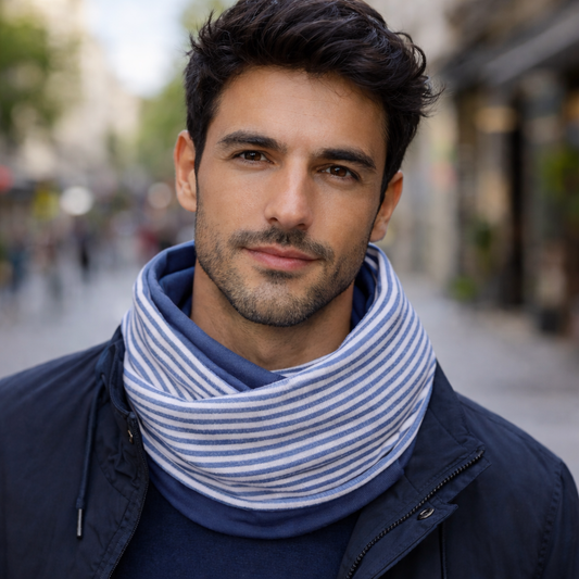 Fular Ligero Infinito de Hombre · Reversible Rayas / Azul