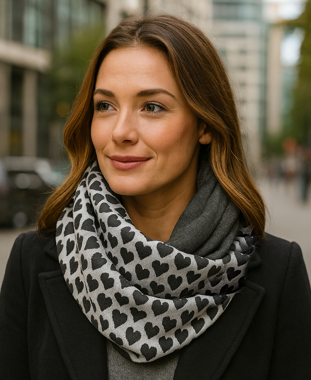 Bufanda Infinita Cuello Mujer Reversible · Corazones/Antracita