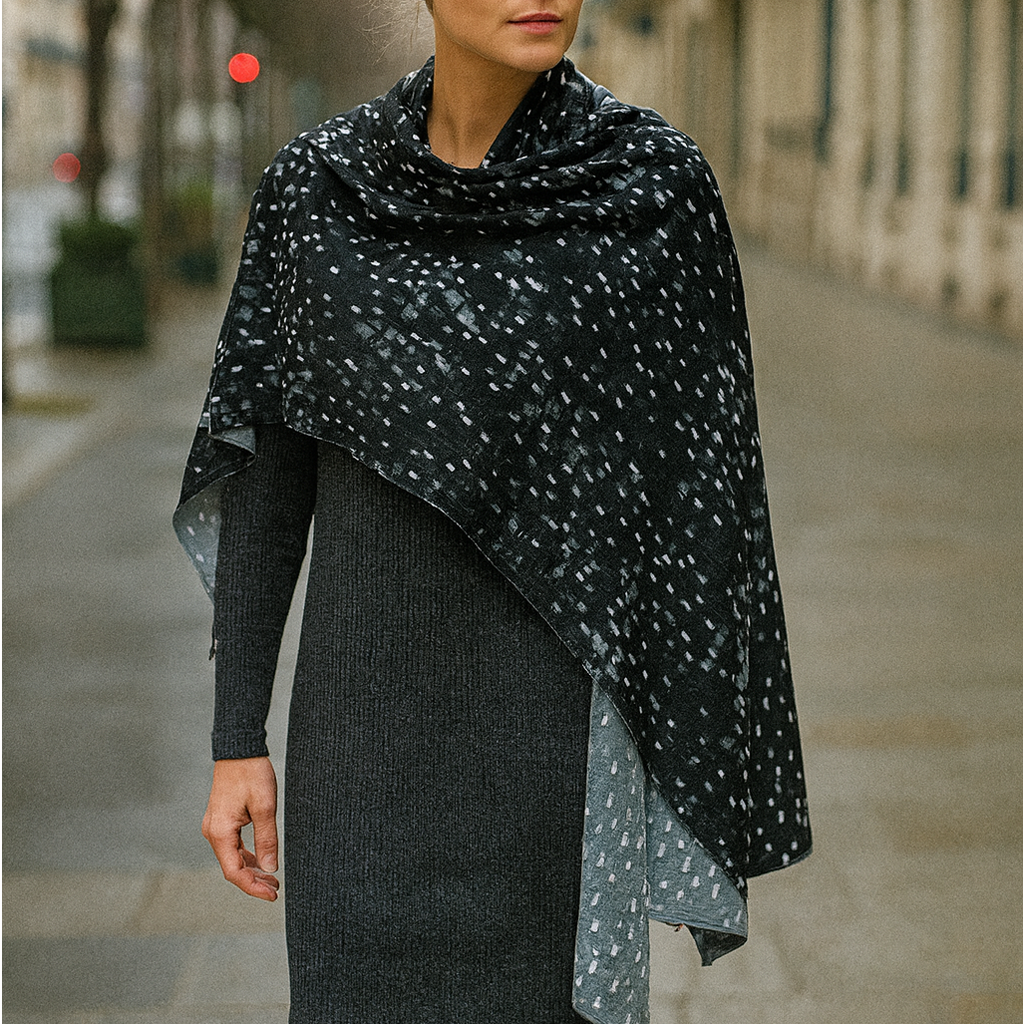 Bufanda Larga y grande de Punto Reversible · Gotas / Gris