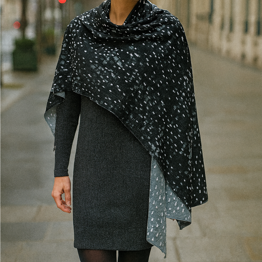 Bufanda Larga y grande de Punto Reversible · Gotas / Gris