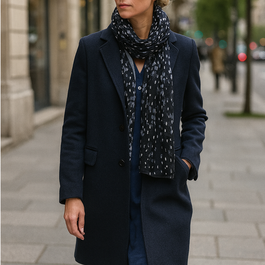 Bufanda Larga y grande de Punto Reversible · Gotas / Gris