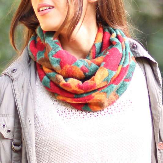 Bufanda Infinita Suave de Flores Mujer · Rojo Verde