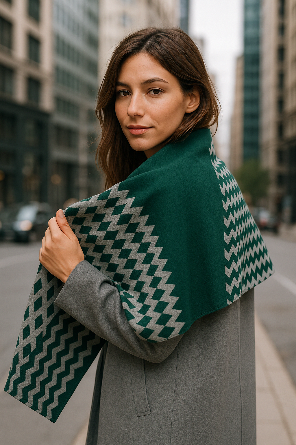 Bufanda Chal Verde Gris · Rombos (50x150cm)