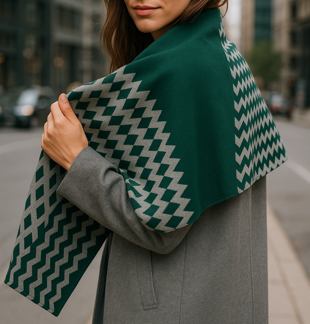 Bufanda Chal Verde Gris · Rombos (50x150cm)