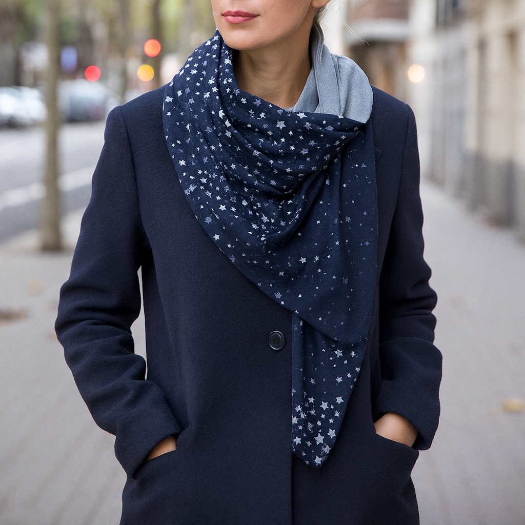Bufanda Grande Reversible · Estrellas Revés Gris