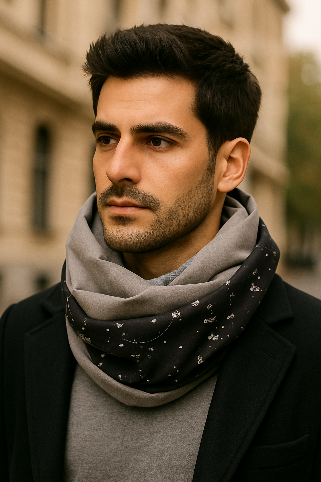 Écharpe infinie pour homme avec cache-cou en tissu double face · Flocons de neige/Gris