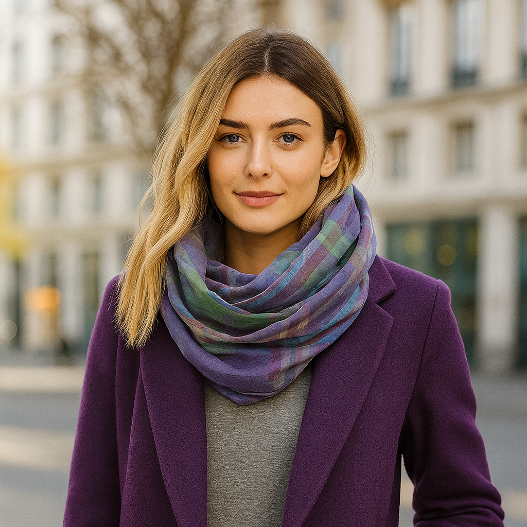 Bufanda Cuello Mujer · Multicolor Cuadrados Morado (última unidad!)