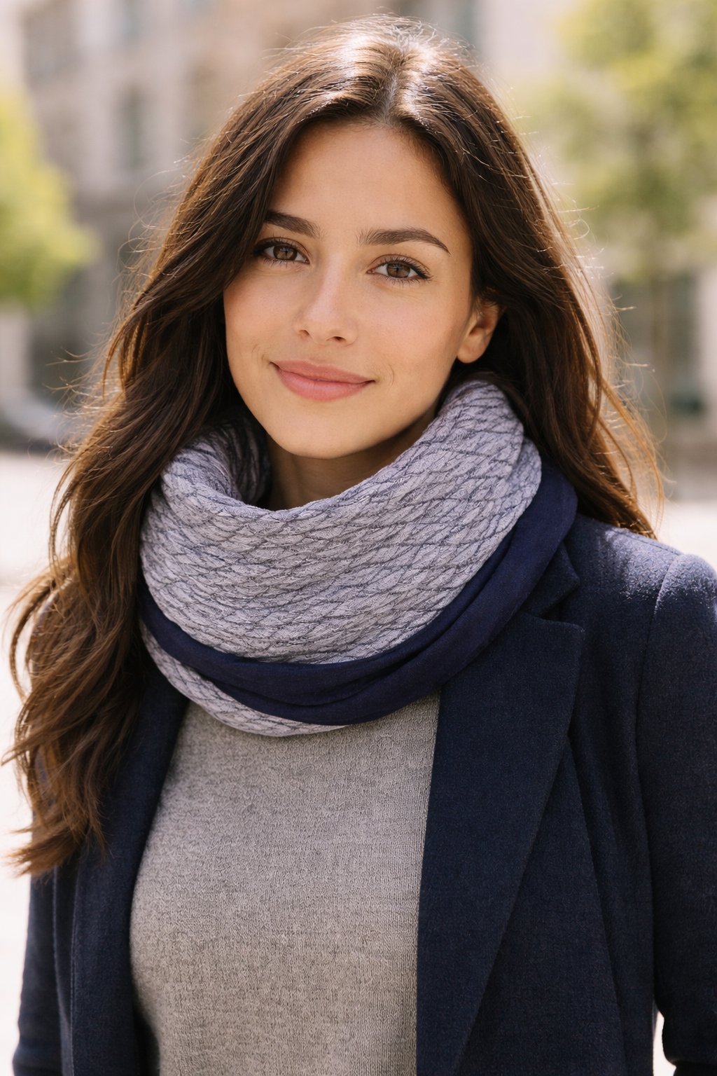 Bufanda Infinita Cuello Mujer Doble Tela Reversible · Rombos/Azul