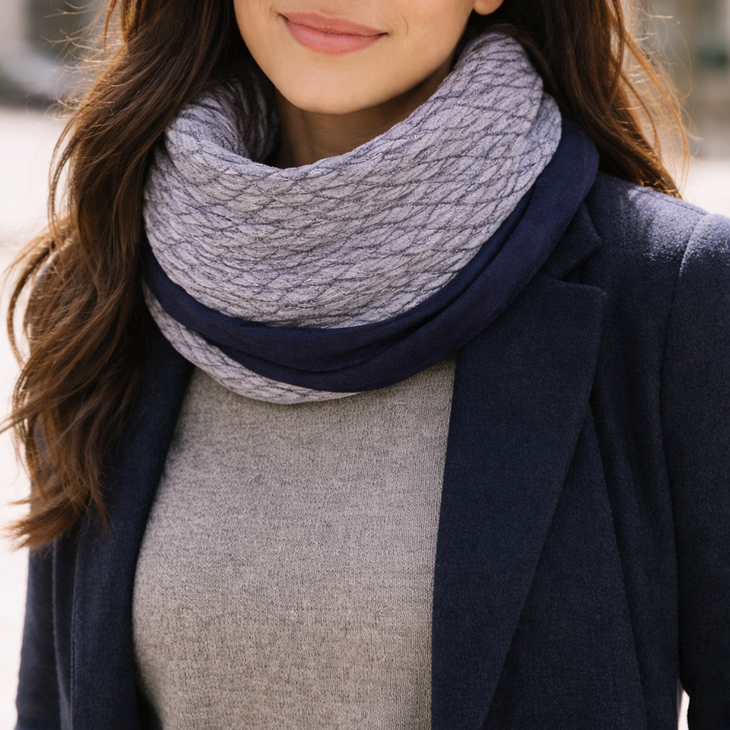 Bufanda Infinita Cuello Mujer Doble Tela Reversible · Rombos/Azul