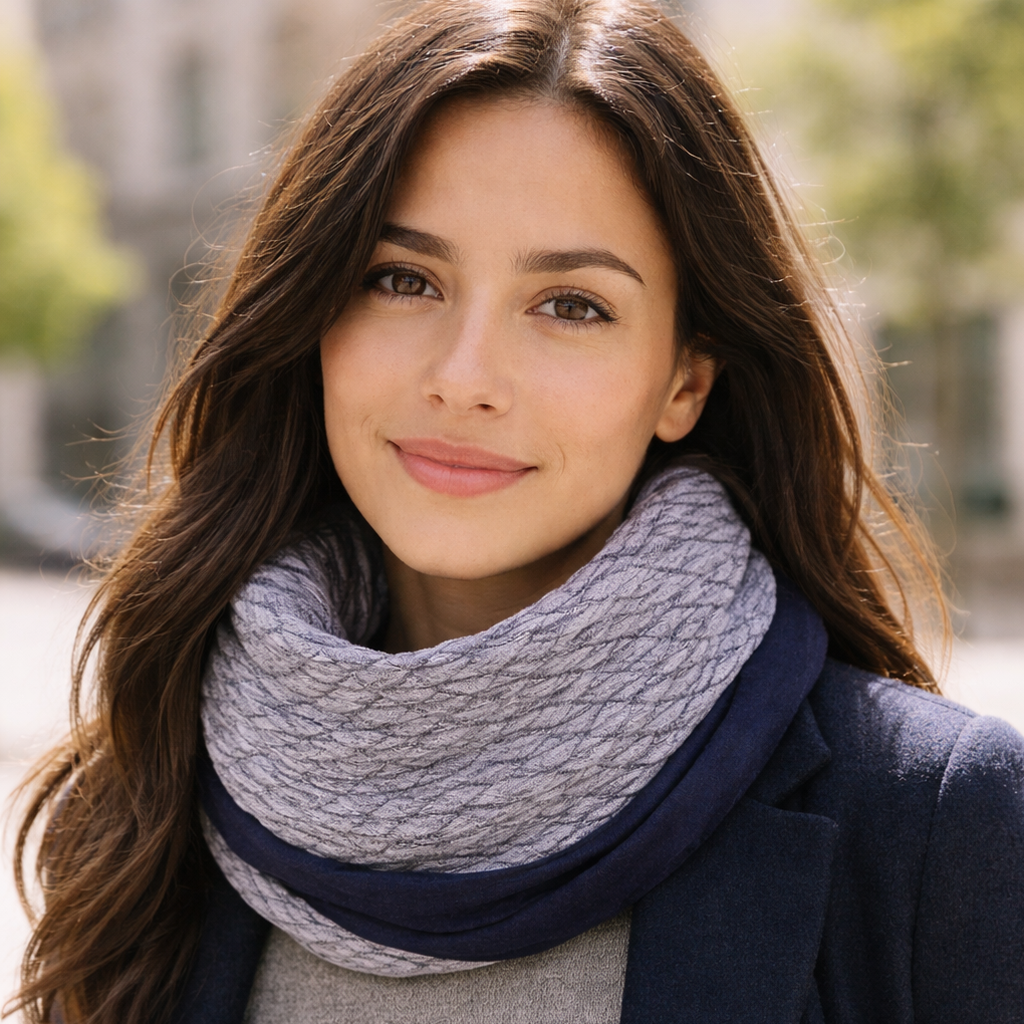 Bufanda Infinita Cuello Mujer Doble Tela Reversible · Rombos/Azul