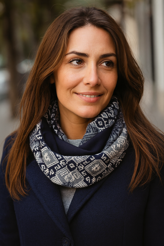 Bufanda Infinita Cuello Reversible Mujer · IKAT/Azul (última unidad!)