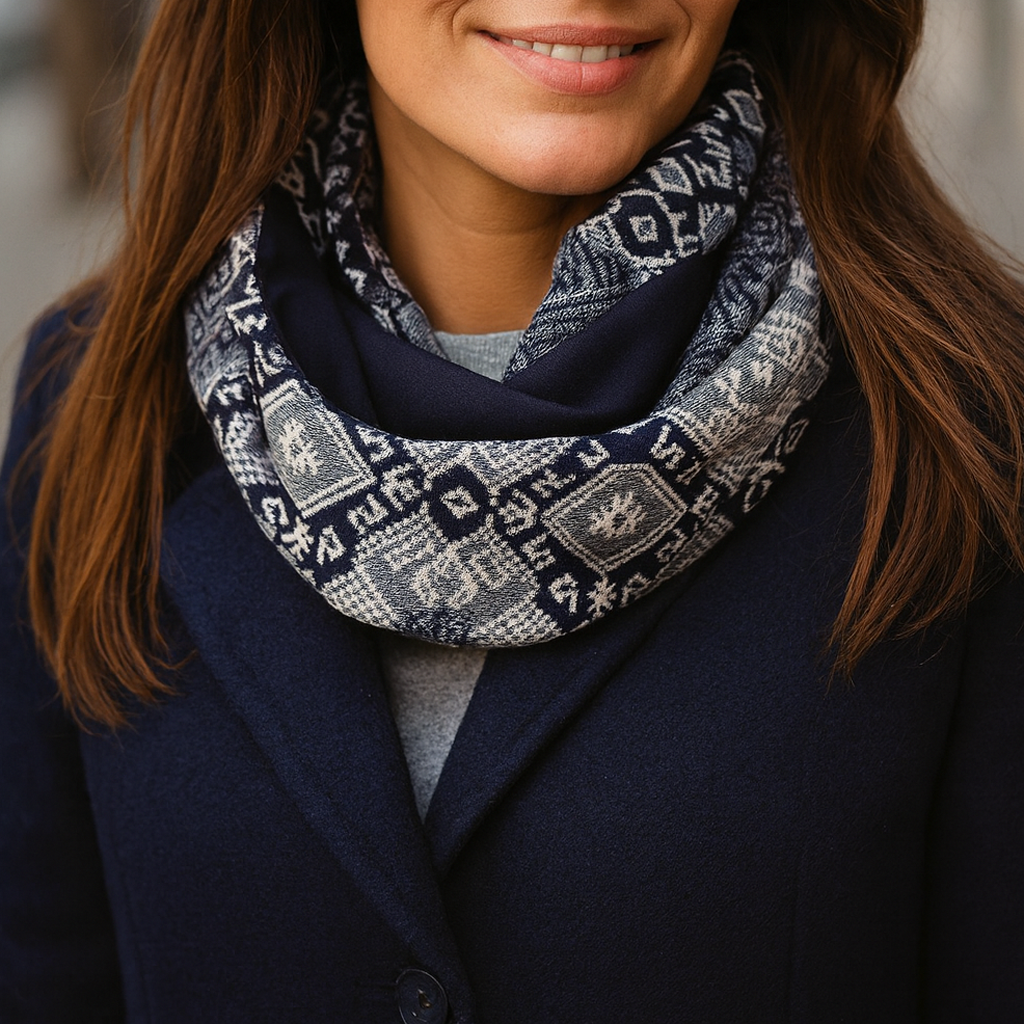 Bufanda Infinita Cuello Reversible Mujer · IKAT/Azul (última unidad!)