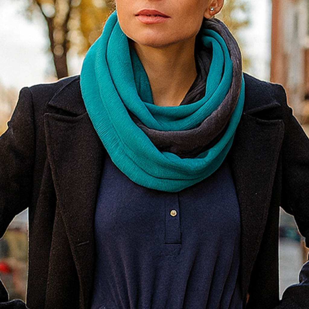 Bufanda Cuello Reversible · Turquesa/Gris