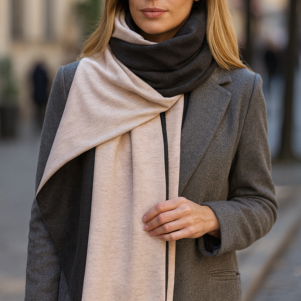 Bufanda Larga Reversible · Rosa/Gris