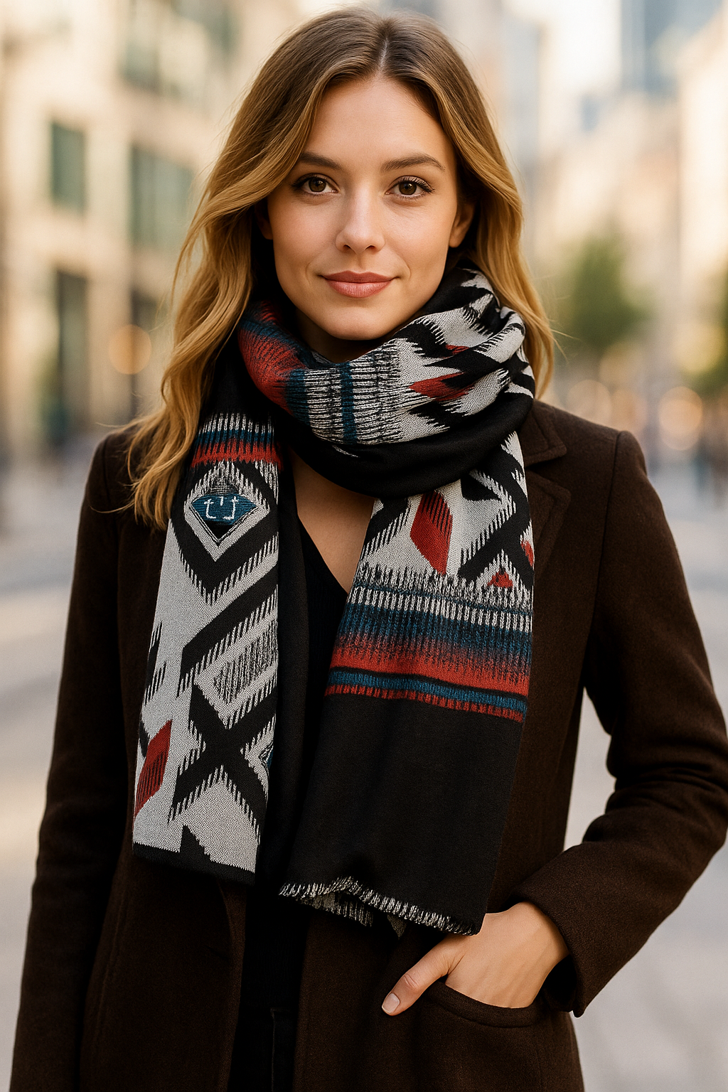 Bufanda Grande Reversible · IKAT/Negro