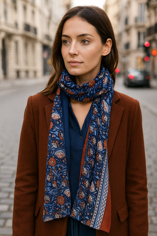 Bufanda Larga Reversible Mujer · Natura/Marrón