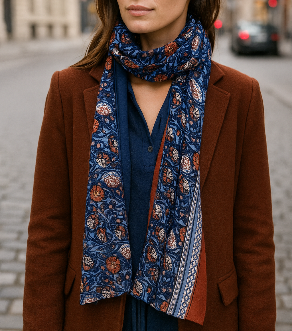 Bufanda Larga Reversible Mujer · Natura/Marrón