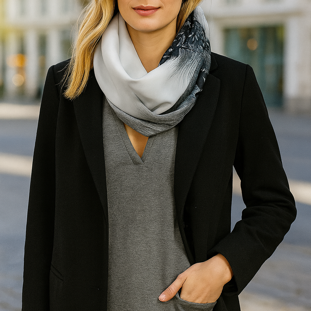 Bufanda Infinita Cuello Mujer · Flores Blanco Negro