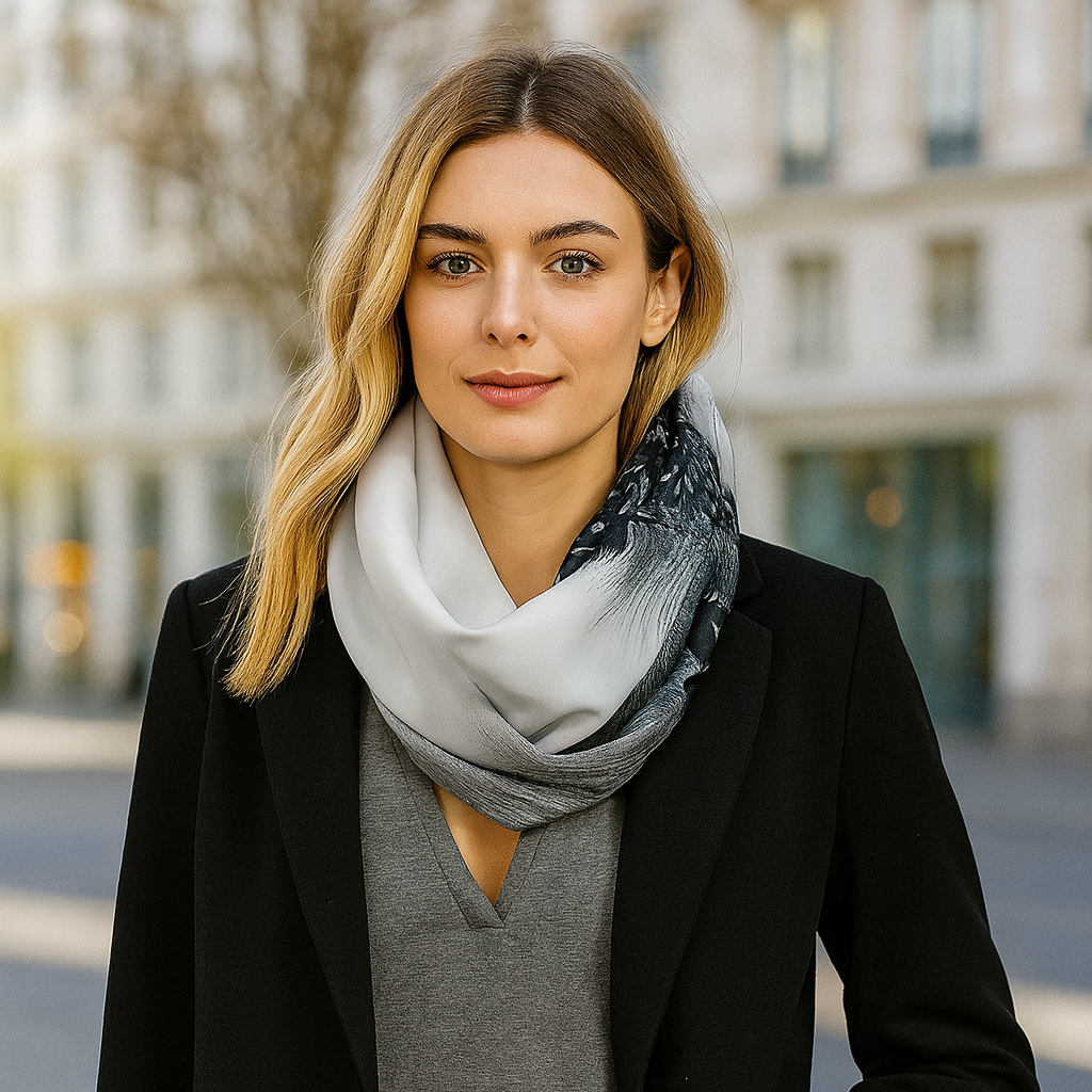 Bufanda Infinita Cuello Mujer · Flores Blanco Negro