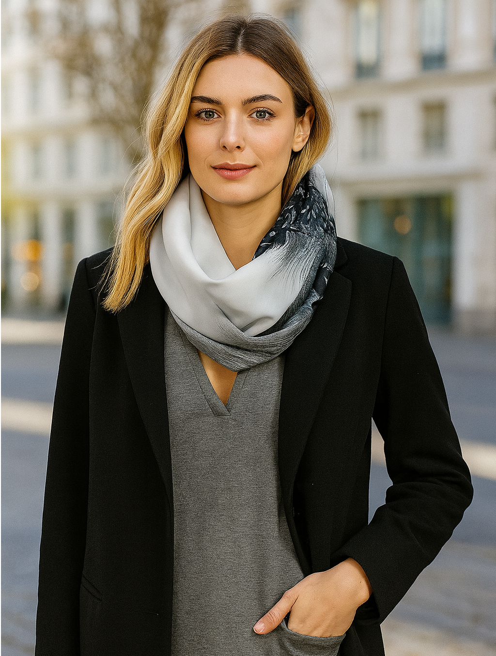 Bufanda Infinita Cuello Mujer · Flores Blanco Negro