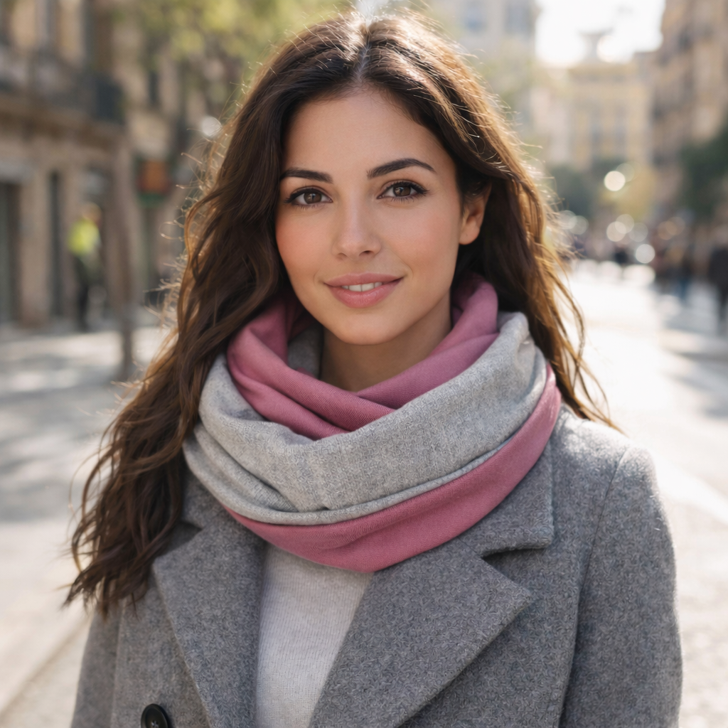 Bufanda Infinita Cuello Mujer Doble Tela Reversible · Gris/Rosa