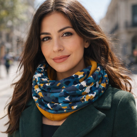 Bufanda Infinita Cuello Mujer Doble Tela Reversible · Camuflaje/Mostaza (últimas unidades!)