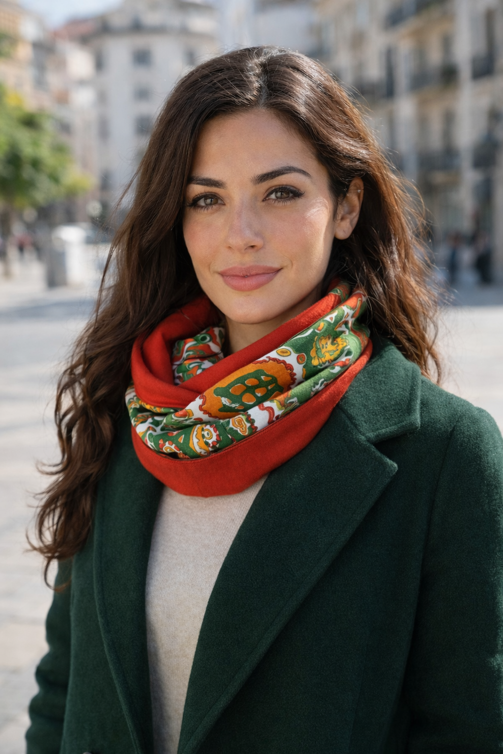 Bufanda Cuello Reversible Doble Tela · Fantasía/Carmín (últimas unidades!)