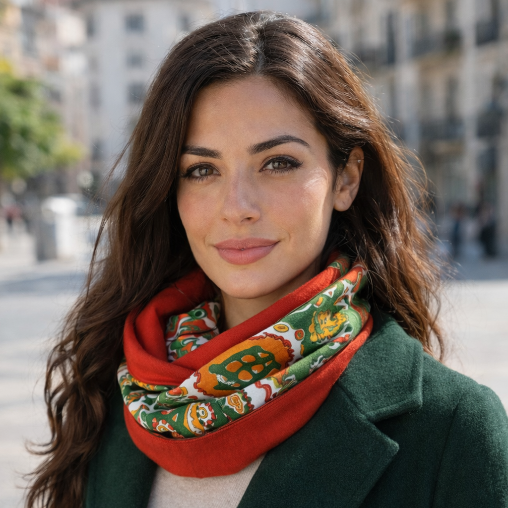 Bufanda Cuello Reversible Doble Tela · Fantasía/Carmín (últimas unidades!)