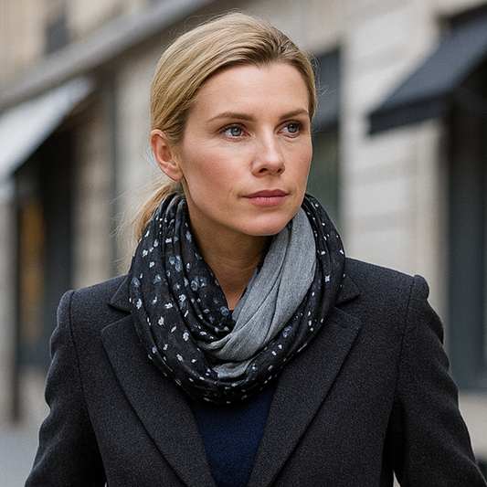 Bufanda Infinita Cuello Mujer Reversible · Gotas/Gris