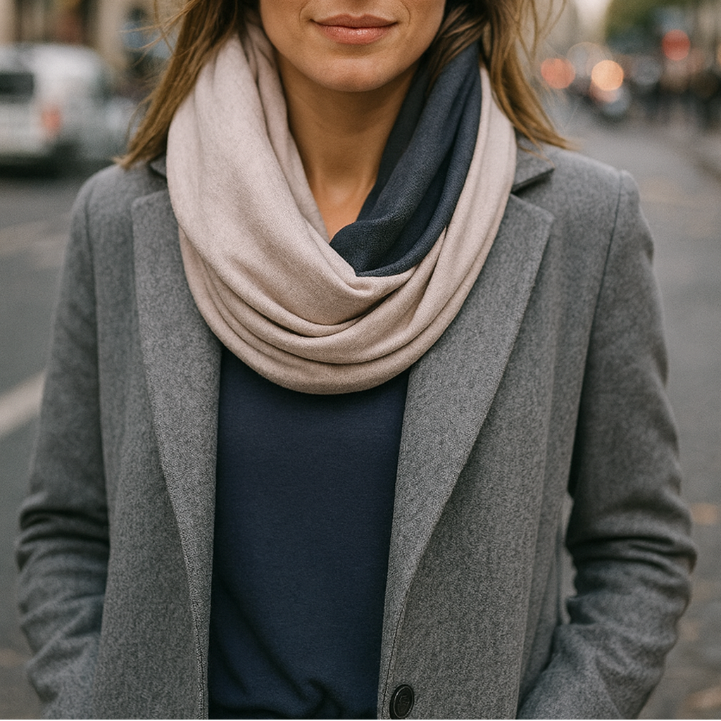 Bufanda Infinita Cuello Mujer Reversible · Rosa/Gris