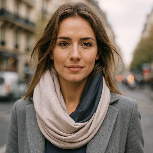 Bufanda Infinita Cuello Mujer Reversible · Rosa/Gris