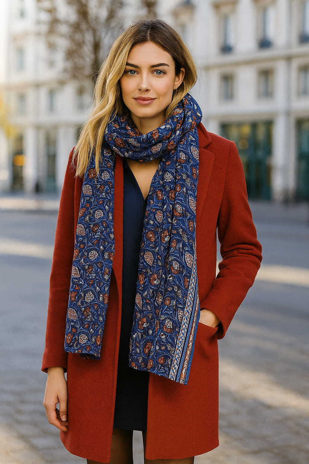 Bufanda Larga Reversible Mujer · Natura/Azul