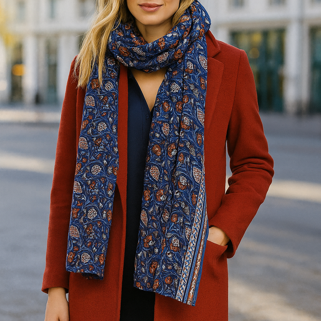 Bufanda Larga Reversible Mujer · Natura/Azul