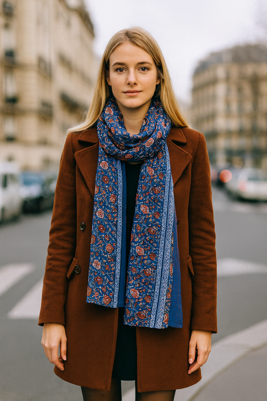 Bufanda Larga Reversible Mujer · Natura/Azul