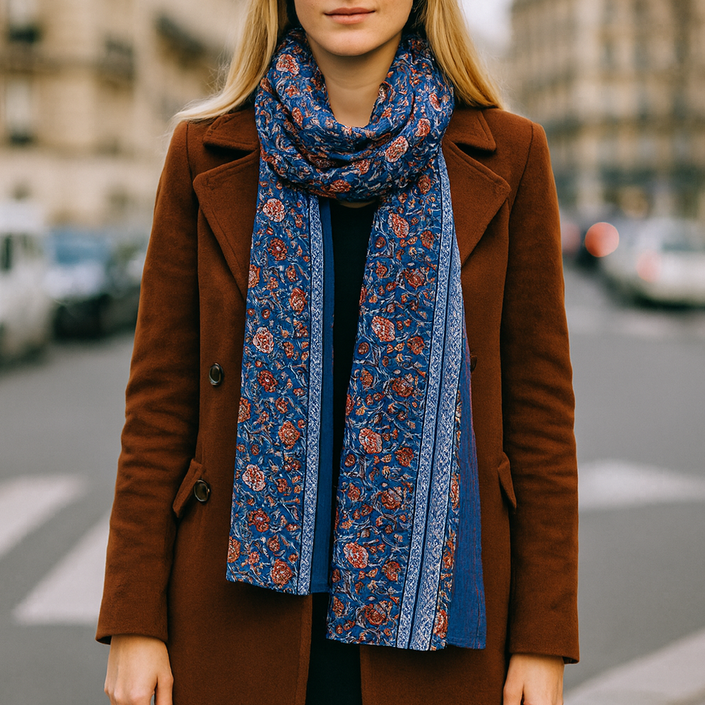 Bufanda Larga Reversible Mujer · Natura/Azul