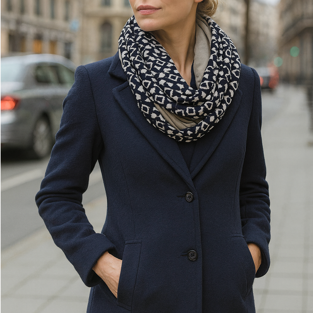 Bufanda Infinita Cuello Mujer Reversible · Rombos / Beis