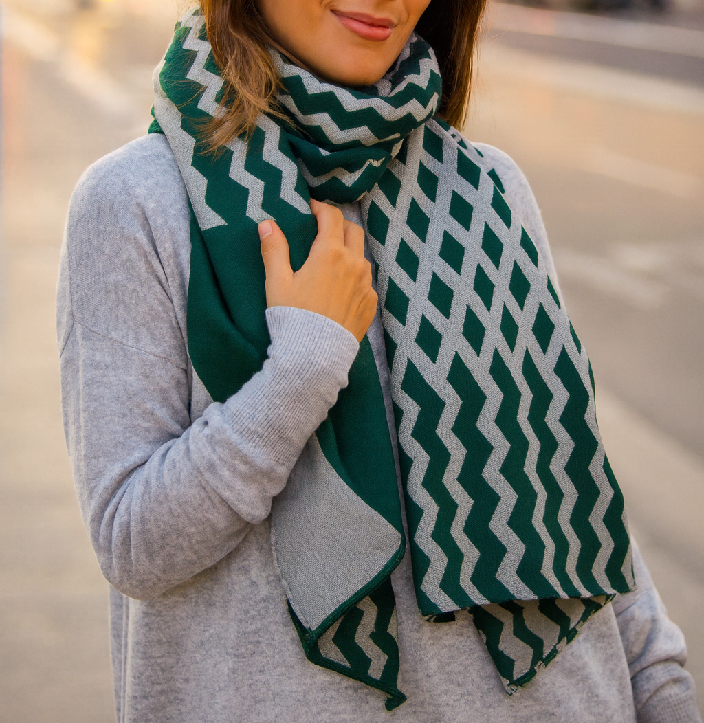 Bufanda Chal Verde Gris · Rombos (50x150cm)