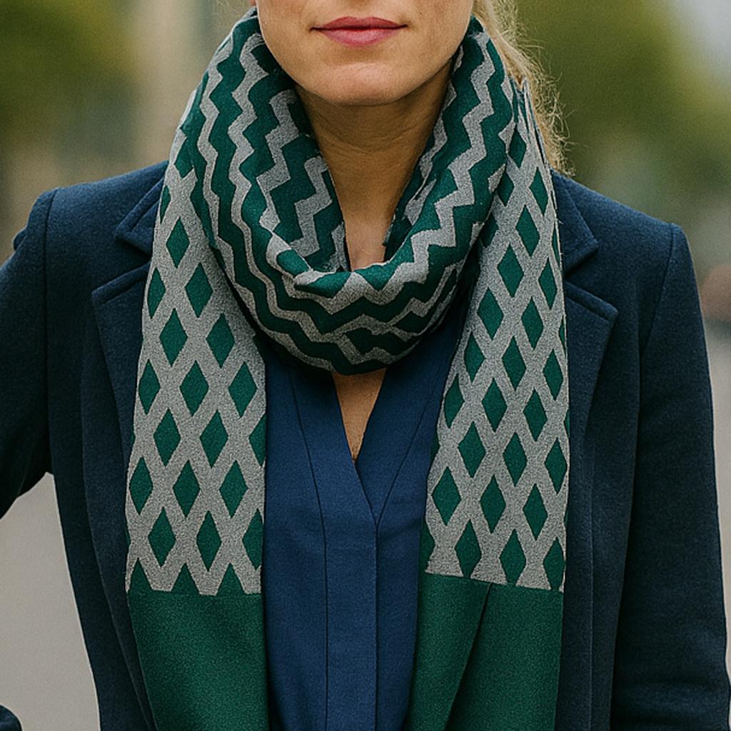 Bufanda Chal Verde Gris · Rombos (50x150cm)