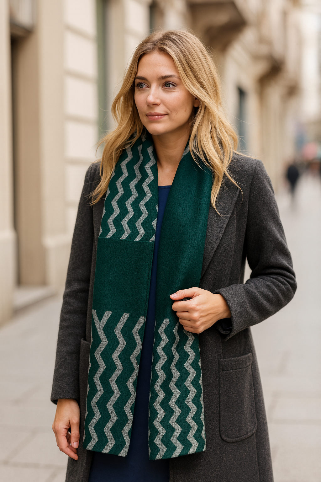 Bufanda Chal Verde Gris · Rombos (50x150cm)