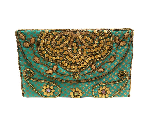 Cartera De Mano Grande · Artesanía bordada, Turquesa