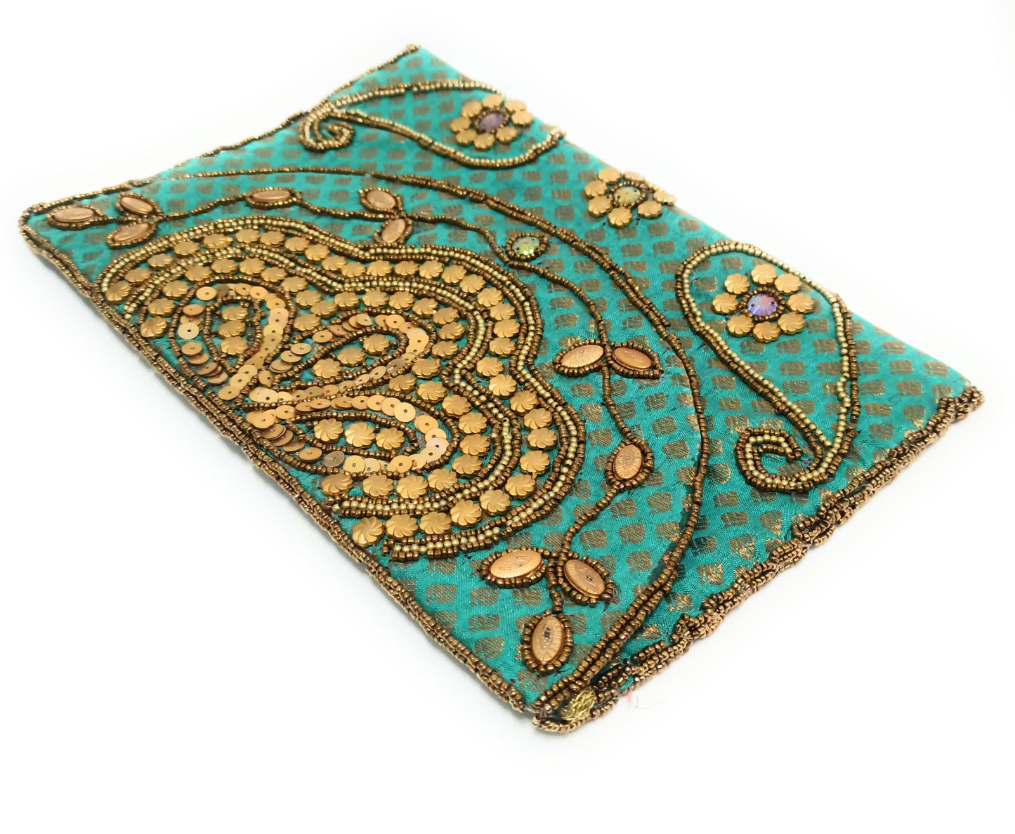 Cartera De Mano Grande · Artesanía bordada, Turquesa