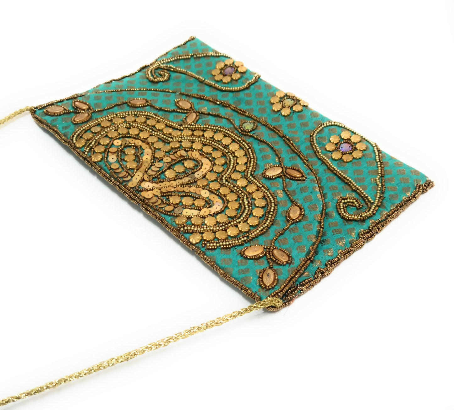 Cartera De Mano Grande · Artesanía bordada, Turquesa