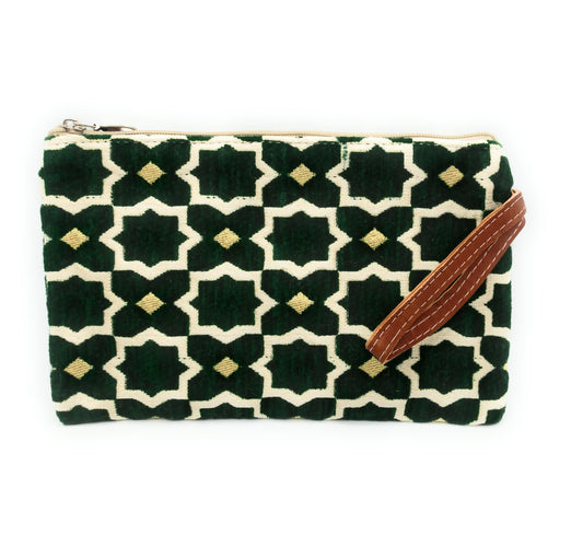 Cartera de Mano Neceser Estampado Andaluz – Colorido y Alegre · Verde Oscuro