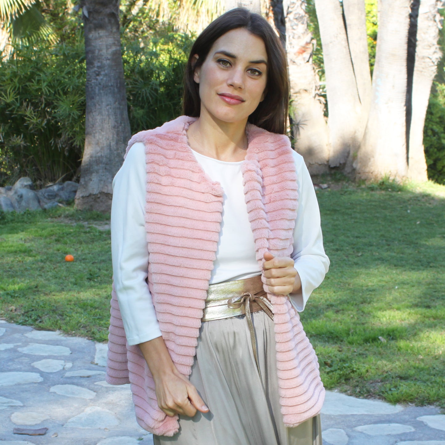 Chaleco de Pelo Sintético de Mujer – Elegante, Suave y de Tendencia · Pelo Sintético Rosa (talla única)