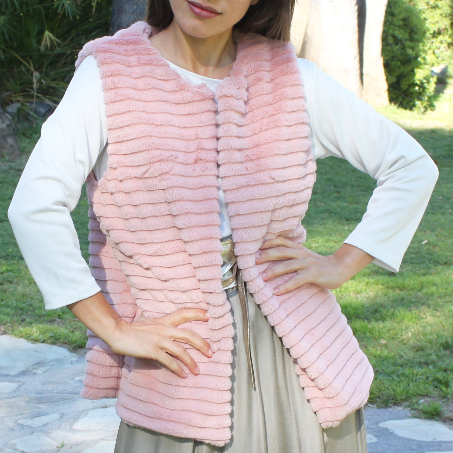 Chaleco de Pelo Sintético de Mujer – Elegante, Suave y de Tendencia · Pelo Sintético Rosa (talla única)