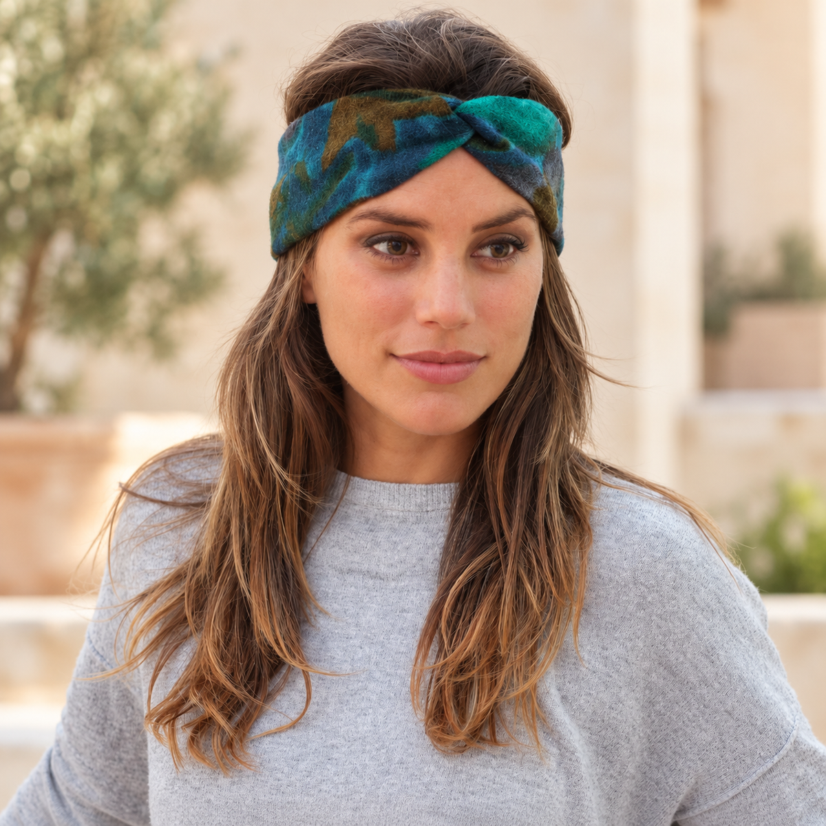 Elastisches Haarband · Blaubraune Blumen (Herbst-Winter)